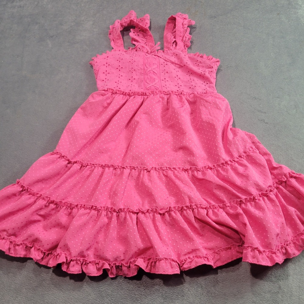 Rare Editions Dress Girls Size 10 Pink Tiered Ruffle Eyelet Swiss Dot Party S430